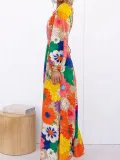 Spring long-sleeved print lace-up Open Waist Holidays street fashion dress for women