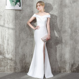 female bride Evening dress Off Shoulder Slim Fit Chic Formal Party dinner long fishtail dress