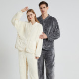 Soft Coral Fleece Pajamas Women's Winter Warm Cardigan Couple Pajamas Available Outdoor Wear Home