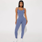 Winter Women's Solid Color Rib Sexy Low Back Slim Sports Jumpsuit