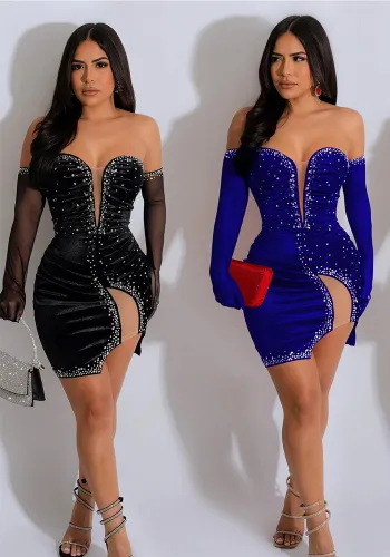 Fashion women's solid color velvet sexy pleated short dress