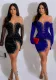 Fashion women's solid color velvet sexy pleated short dress