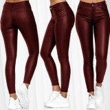 Women's High Waist Casual Pu Leather Tight Fitting Pants