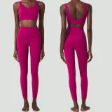 Autumn and winter breathing deep u back sports bra long pants yoga wear women's sports fitness wear two-piece set
