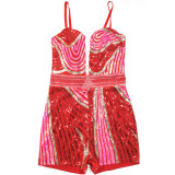 Sexy fashionable sequin style straps shorts party Jumpsuit for women