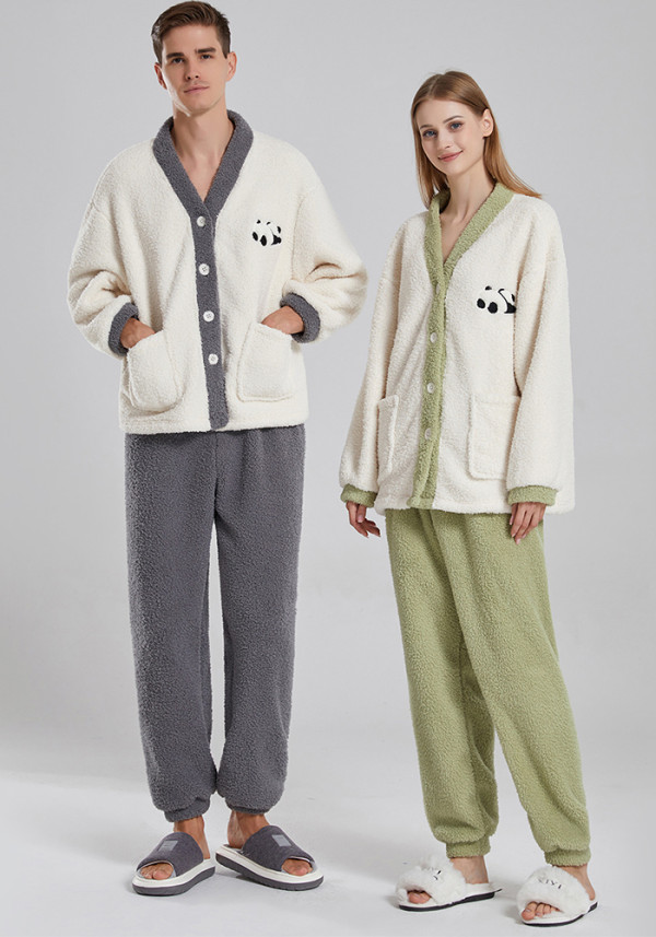 Couple Pajamas Women's Winter Velvet Home Clothes Half Velvet Cartoon Panda Couple SET