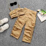 Children's Clothing Girls Pleated Camisole Summer Style Casual Loose Pants Two-piece set