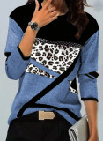 Women's clothing contrasting colors Positioning Print Round Neck long-sleeved T-shirt