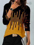 Women's clothing contrasting colors Positioning Print Round Neck long-sleeved T-shirt
