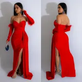 Fashion Women's Solid Color Pleated Low Back Slit Maxi Dress