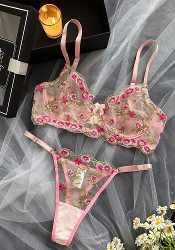 Printed embroidered candy sweet and girly See-Through sexy lingerie set