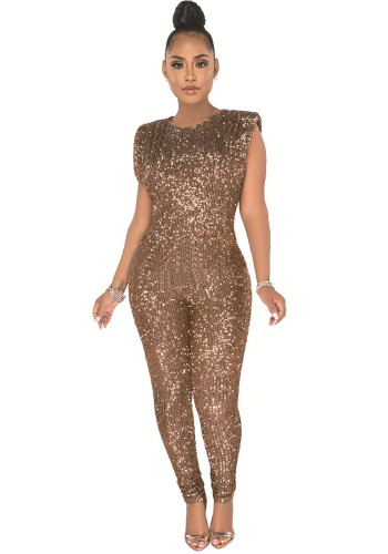 Fashion sequined sexy sleeveless jumpsuit for women