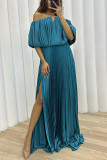 Winter and Spring pleated Off Shoulder slit elegant sexy dress for women
