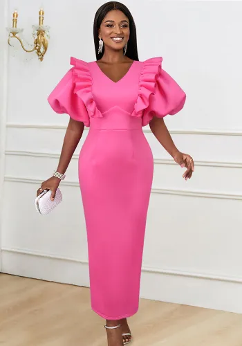 Puff Sleeve Long Dress Bodycon Formal Party Gown