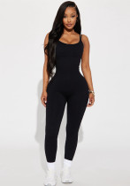 Winter Women's Solid Color Rib Sexy Low Back Slim Sports Jumpsuit