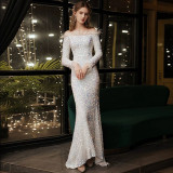 Chic party Formal Party Slim Fit evening sequined long dress for women