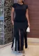 Plus Size Women Solid Tassel Basic Dress