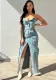 Women Sexy Strapless Off-Shoulder Tie-Dye Slit Cargo Denim Dress
