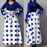 Plus Size Women Patchwork Polka Dot Print V-Neck Strappy Dress