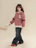 Girl Winter Red Trendy Striped Sweater