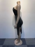 Women Sexy Top Beaded Bodycon Dress Two-piece Set