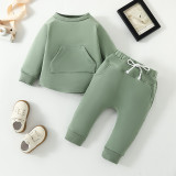 Baby Boy And Girl Solid Long Sleeve Top + Pants Two Piece Set