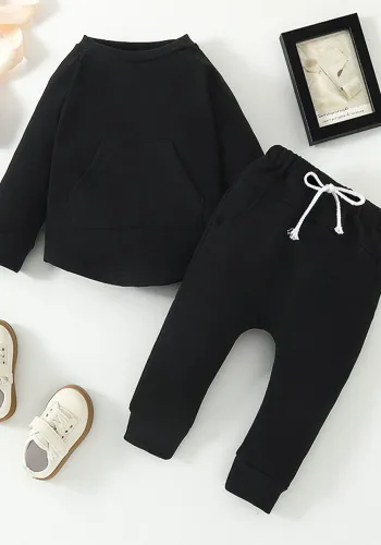 Baby Boy And Girl Solid Long Sleeve Top + Pants Two Piece Set