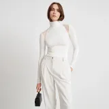 Women High Neck Long Sleeve Mesh Patchwork Stretch Sexy Bodysuit