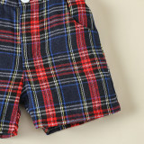 Boy Casual long-sleeved tie shirt and plaid overalls two-piece set