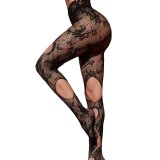 Women black silk leopard print suspender fishnet pantyhose Sexy Lingerie