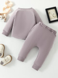 Baby Boy And Girl Solid Long Sleeve Top + Pants Two Piece Set