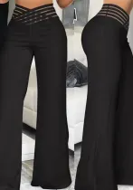 Women Cutout Belt High Waist Casual Wide Leg Pants