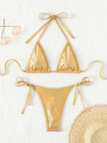 Two Pieces Bikini Set Sexy Thong Triangle Chain Accessories Low Back Swimsuit Set