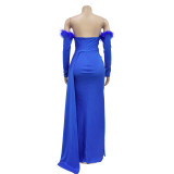 Fashion Women's Solid Color Pleated Low Back Slit Maxi Dress