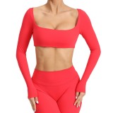 Square Neck Long-Sleeved Yoga T-Shirt Sports Top Outdoor Running Fitness Leggings Quick-Drying Two Piece Pants For Women
