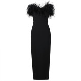 Strapless Bandage Dress Feather Stylish and Elegant Tight Fitting Bodycon Sleeveless Formal Party Dress
