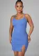 Straps Sleeveless Slit Stretch Denim Bodycon Dress