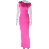 Braided Dress Slash Shoulder Sleeveless Solid Color Maxi Dress