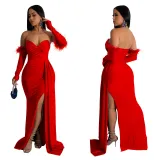 Fashion Women's Solid Color Pleated Low Back Slit Maxi Dress