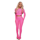 Women's Fashion Casual Sexy Hollow Round Neck Two-Piece Pants Set