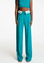 Spring Retro Women's Loose Slim Fit Turndown Collar Design Straight Wide Leg Pants