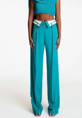 Spring Retro Women's Loose Slim Fit Turndown Collar Design Straight Wide Leg Pants