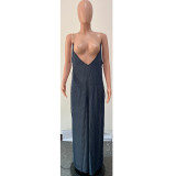 Metal Straps Wide Leg Loose Jumpsuit With Pockets