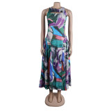 Fashion Sexy Slim Fit Hollow Printed Patchwork Sleeveless A-Line Dress