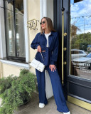 Autumn Fashion Women's Style Loose Lace Long Sleeve Top Wide Leg Pants Two Piece Set