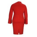 Plus Size Women's Irregular Slash Shoulder Slit Sleeves Slim Fit Red Midi Dress