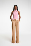Spring Retro Women's Loose Slim Fit Turndown Collar Design Straight Wide Leg Pants