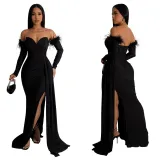 Fashion Women's Solid Color Pleated Low Back Slit Maxi Dress