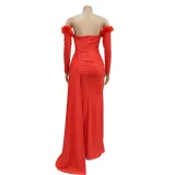 Fashion Women's Solid Color Pleated Low Back Slit Maxi Dress