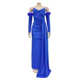 Fashion Women's Solid Color Pleated Low Back Slit Maxi Dress